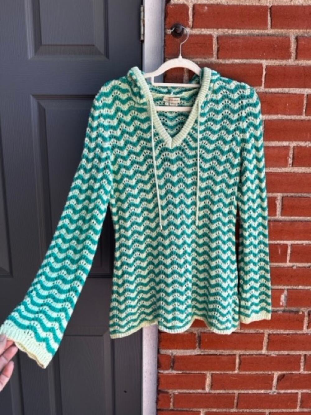 Royal Robbins Striped Traveler Hoodie Sweater Cotton Open Weave Beach Boho